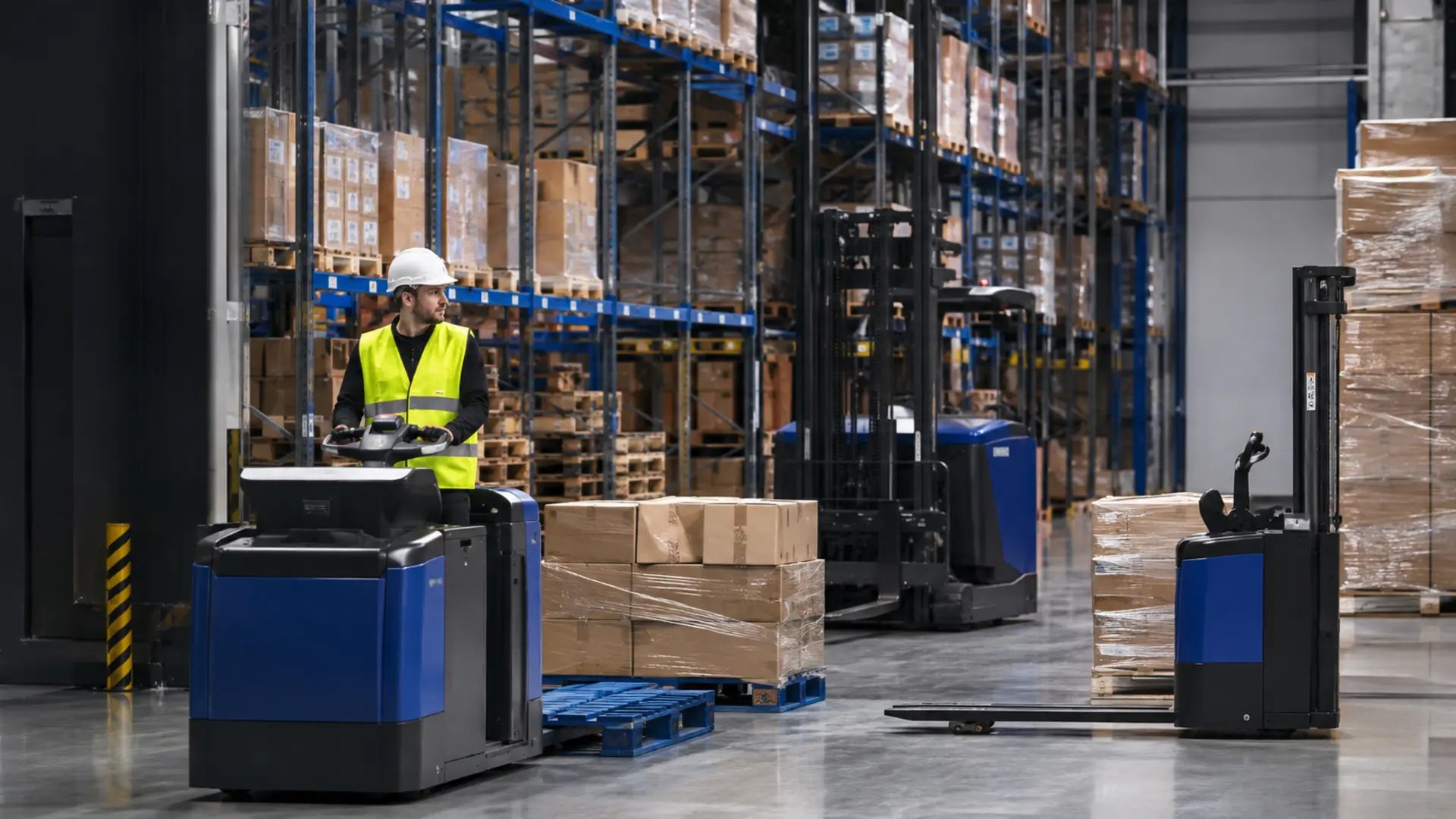 Material handling equipment in a modern warehouse